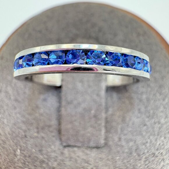 VTG Sterling Silver 925 Blue Cubic Zirconia Channel Set Statement Ring Size 6 - Picture 1 of 10